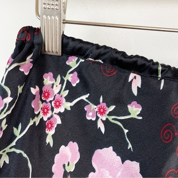 Vintage 90s Chinoiserie Floral Print Satin Fringe Midi Skirt Sz M - Picture 5 of 6